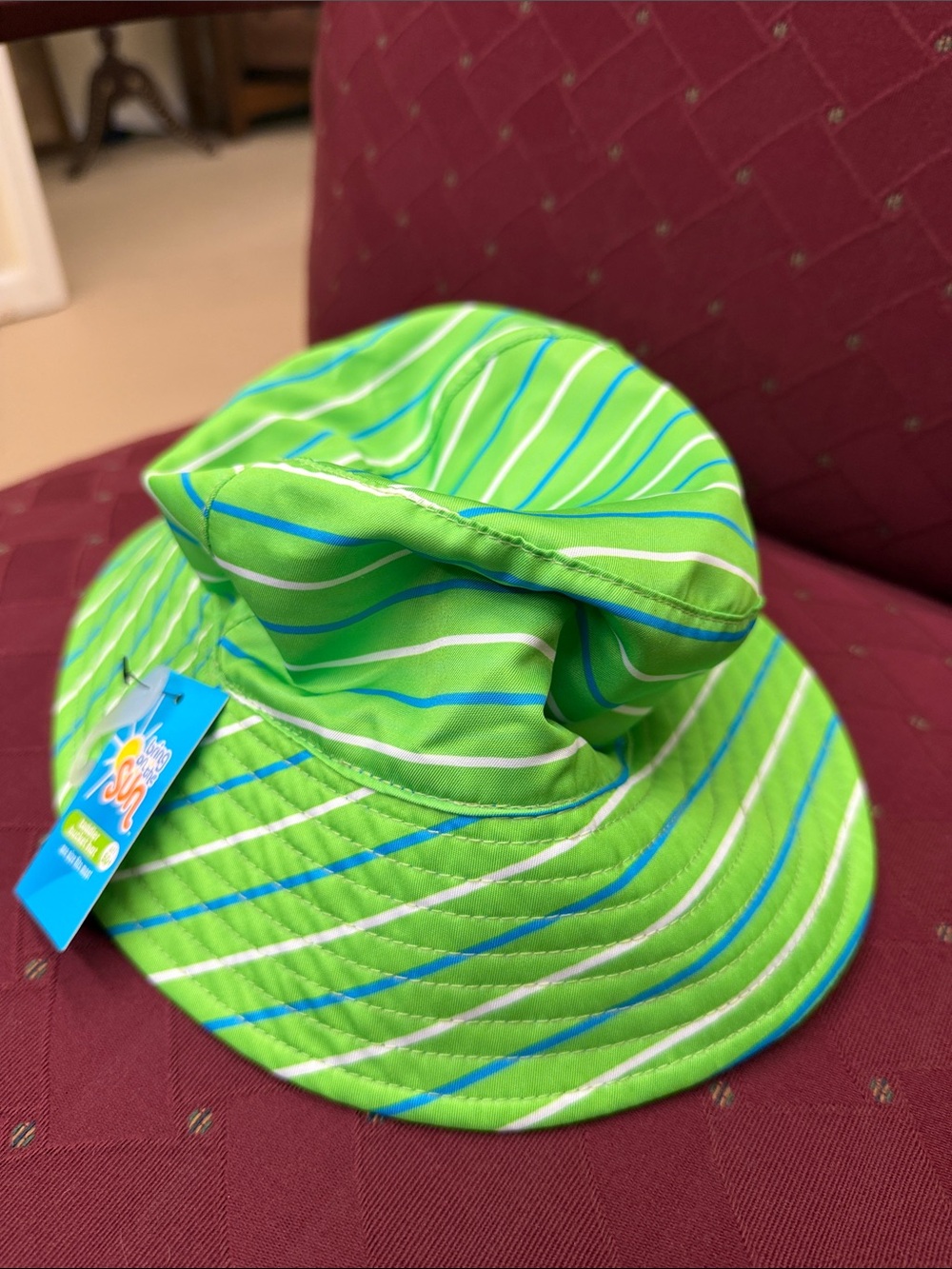 Reversible Lightweight Blue or Green Striped Kids or Sun Hat NWT
